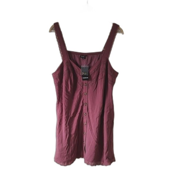 NWT! Torrid Fit & Flare Lace Trim Button Front Tank Size 1X - 14/16 Rayon - Picture 1 of 11